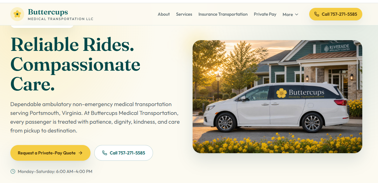 Buttercups Medical Transportation live client website