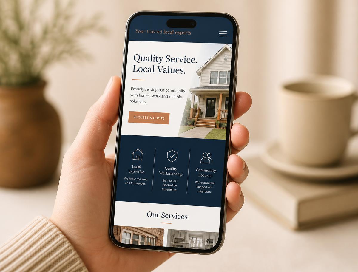 Smartphone displaying a modern mobile-responsive business website